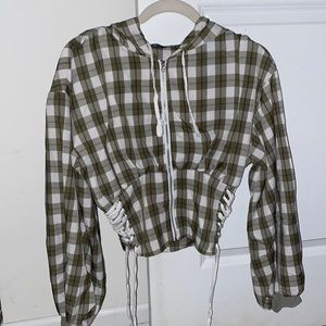 Lace up side Tartan Zip up hoodie